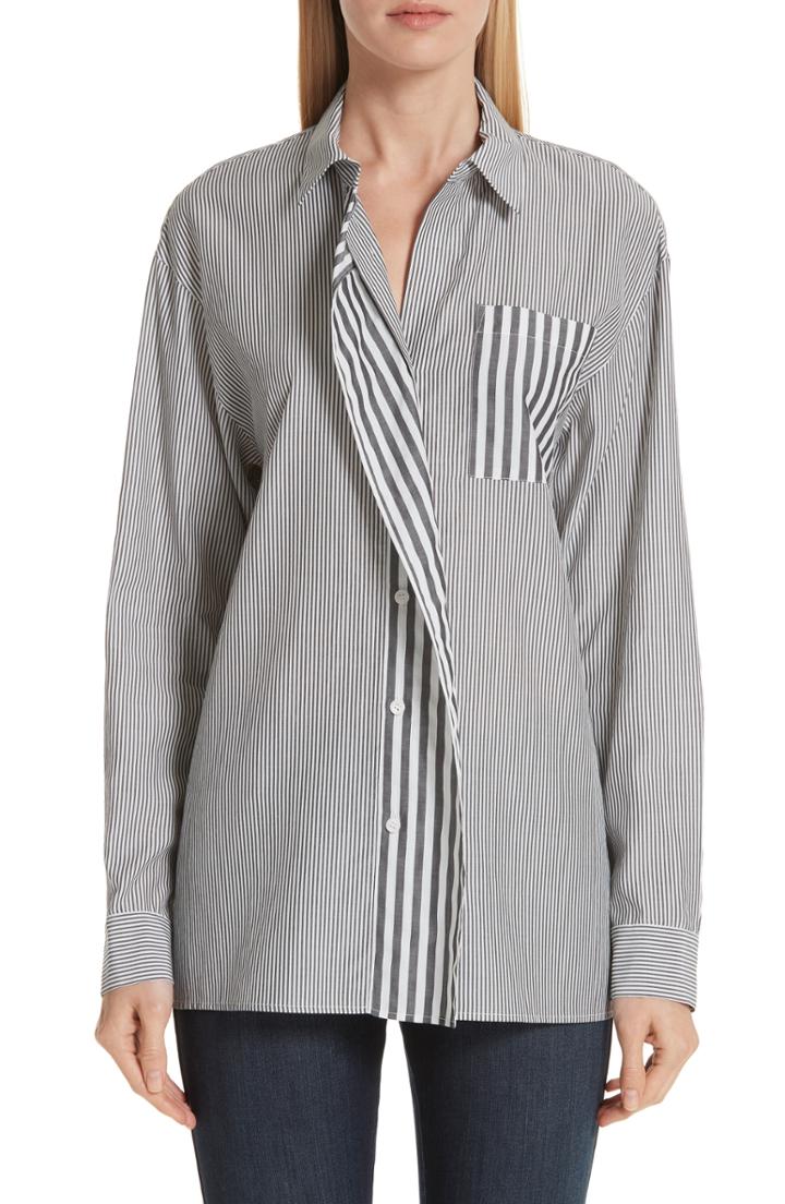 Women's Lafayette 148 New York Tommy Curve Placket Shirt - Grey