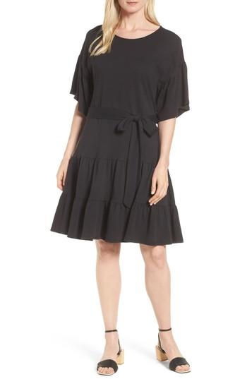 Women's Bobeau Drop Waist Ruffle Cotton Dress - Black