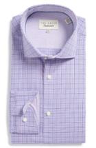 Men's Ted Baker London Spinel Trim Fit Check Dress Shirt .5 32/33 - Purple