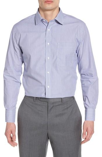 Men's Nordstrom Men's Shop Trim Fit No-iron Stripe Dress Shirt 32/33 - Blue