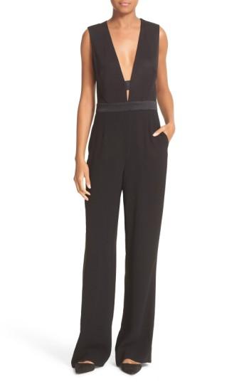 Women's Diane Von Furstenberg Kyara Plunging V-neck Tux Jumpsuit - Black