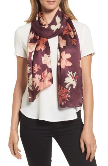Women's Vince Camuto Floral Print Brushed Silk Scarf, Size - Burgundy