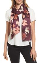 Women's Vince Camuto Floral Print Brushed Silk Scarf, Size - Burgundy