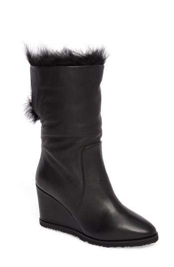 Women's Taryn Rose Massima Genuine Shearling Wedge Boot M - Black