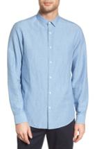 Men's Theory Murrary Indy Regular Fit Solid Cotton & Linen Sport Shirt - Blue