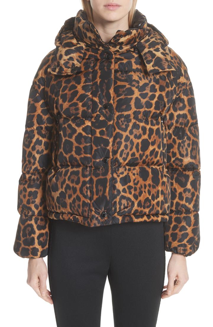 Women's Moncler Caille Leopard Print Down Puffer Jacket