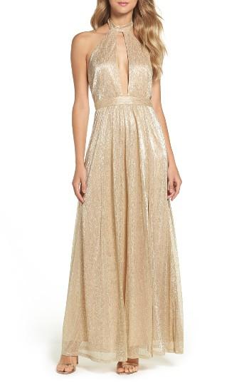 Women's Lulus Metallic Halter Gown