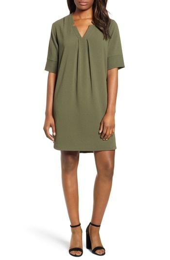 Women's Bobeau Pleat Front Curved Hem Shirtdress - Green