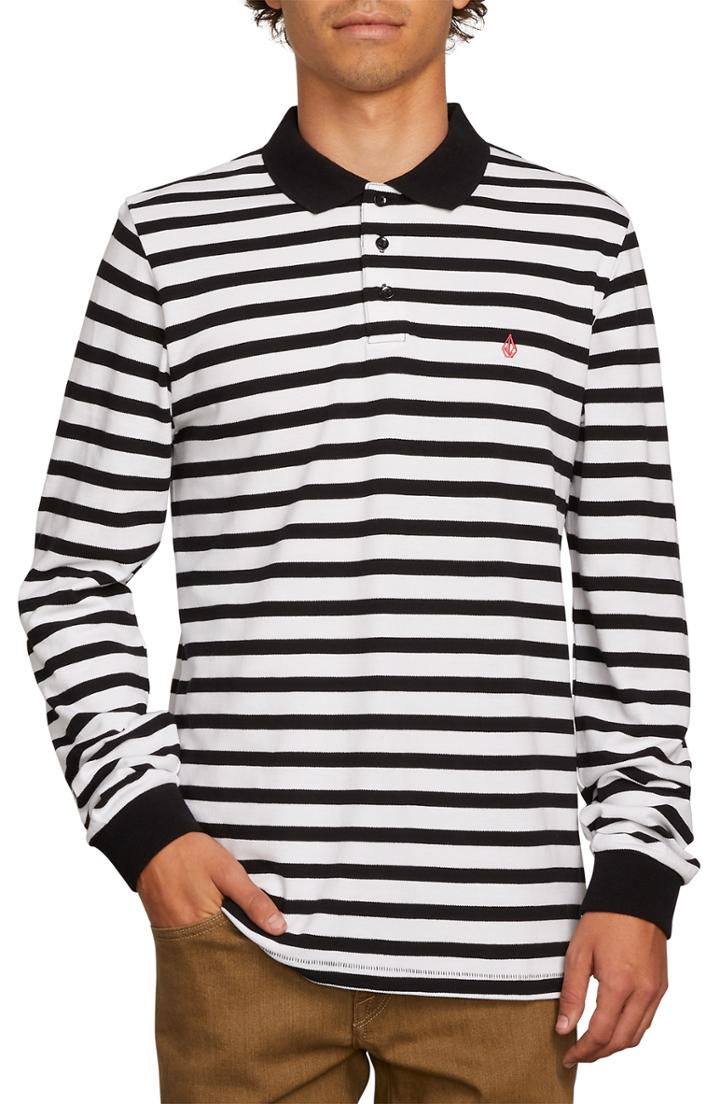 Men's Volcom Gon James Stripe Long Sleeve Polo, Size - White