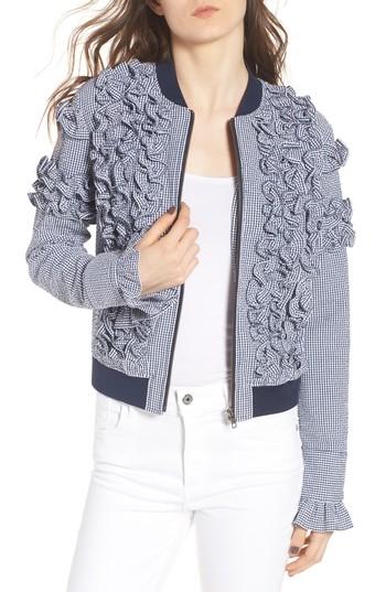 Women's Chelsea28 Ruffle Gingham Jacket, Size - Blue
