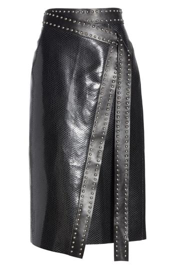 Women's Alexander Mcqueen Snake Embossed Leather Wrap Skirt Us / 40 It - Black