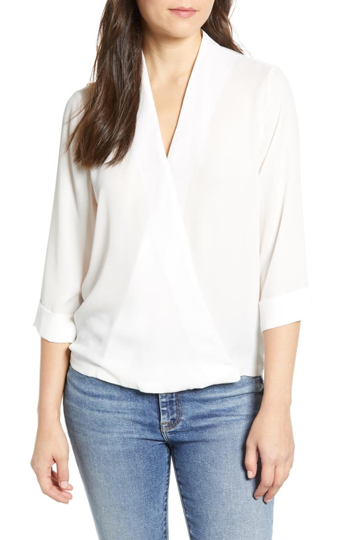 Women's Bobeau Mix Media Surplice Blouse - Ivory