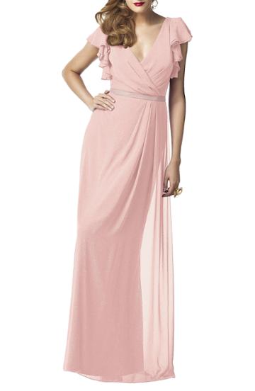 Women's Dessy Collection Sequin Flutter Sleeve Gown (similar To 14w) - Pink