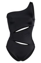 Women's Solid & Striped One-shoulder One-piece Swimsuit