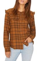 Women's Sanctuary Hill St. Ruffled Plaid Shirt - Brown