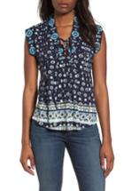 Women's Lucky Brand Lace-up Printed Top - Blue