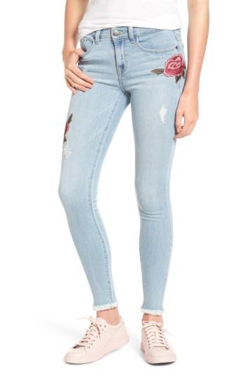 Women's Sp Black Floral Embroidered Skinny Jeans - Blue
