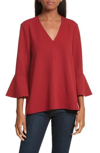 Women's Tibi Ruffle Sleeve Stretch Crepe Top - Red