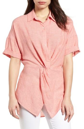 Women's Caslon Twist Front Linen Blend Shirt - Coral