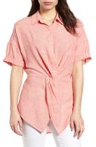 Women's Caslon Twist Front Linen Blend Shirt - Coral