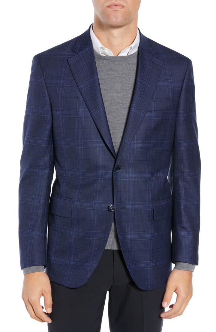 Men's Peter Millar Classic Fit Navy Plaid Sport Coat R - Blue