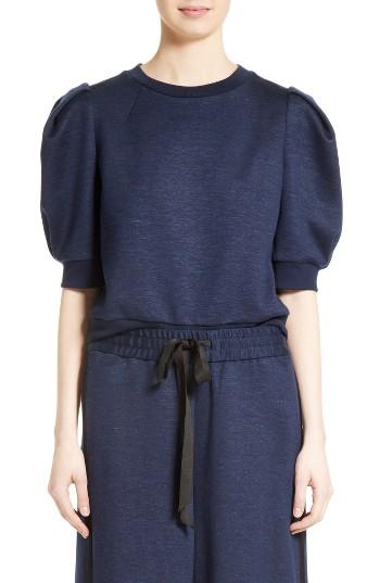 Women's Adam Lippes Jersey Puff Sleeve Sweatshirt - Blue