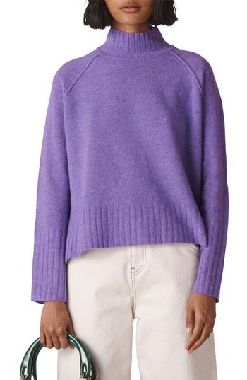 Women's Whistles Funnel Neck Merino Wool Sweater - Purple