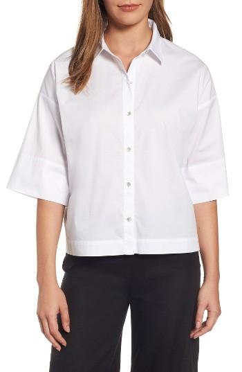 Women's Eileen Fisher Boxy Stretch Organic Cotton Shirt - White