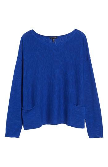 Petite Women's Eileen Fisher Organic Linen & Cotton Knit Boxy Top P - Blue