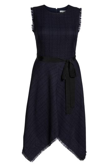 Women's 1901 Tie Waist Tweed Midi Dress - Blue