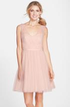 Women's Monique Lhuillier Bridesmaids Tulle Overlay Lace Fit & Flare Dress