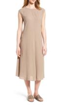 Women's Eileen Fisher Silk Midi Dress, Size - Beige