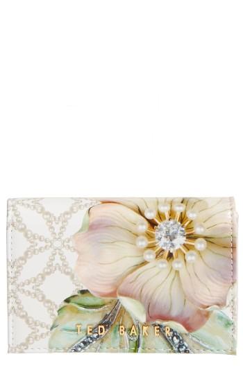 Women's Ted Baker London Small Gem Gardens Highbox Leather Wallet - Beige