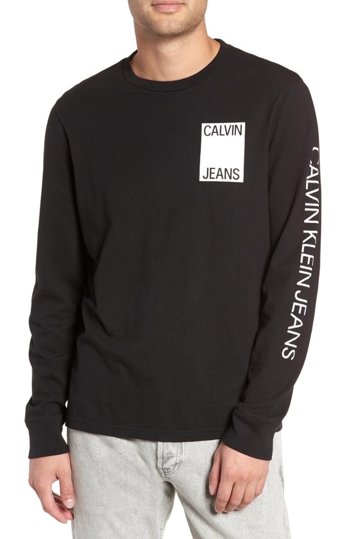 Men's Calvin Klein Jeans Stacked Logo Long Sleeve T-shirt - Black