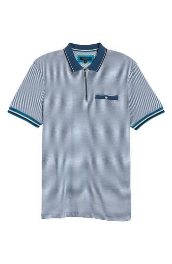 Men's Ted Baker London Whiptt Trim Fit Zip Polo Tall - Blue
