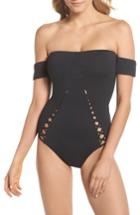 Women's Laundry By Shelli Segal Off The Shoulder One-piece Swimsuit - Black