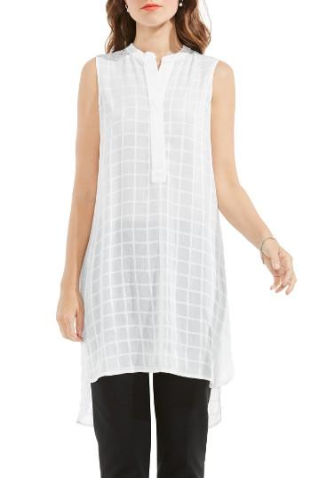 Women's Vince Camuto Check Split Neck Tunic - White