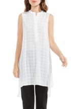 Women's Vince Camuto Check Split Neck Tunic - White