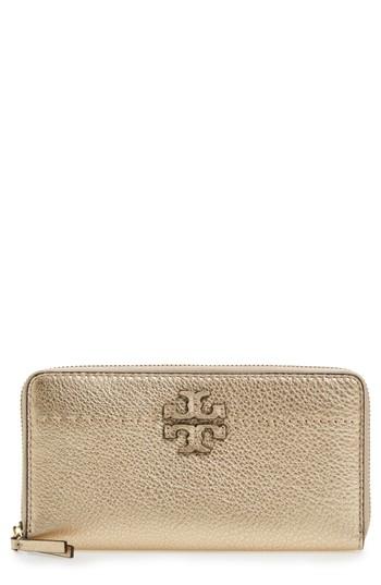 Women's Tory Burch Mcgraw Leather Continental Wallet - Metallic