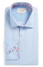 Men's Ted Baker London Endurance Trim Fit Dot Dress Shirt .5 34/35 - Blue