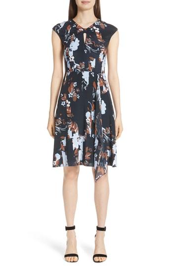 Women's St. John Collection Painted Floral Print Jersey Dress - Blue