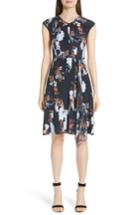 Women's St. John Collection Painted Floral Print Jersey Dress - Blue