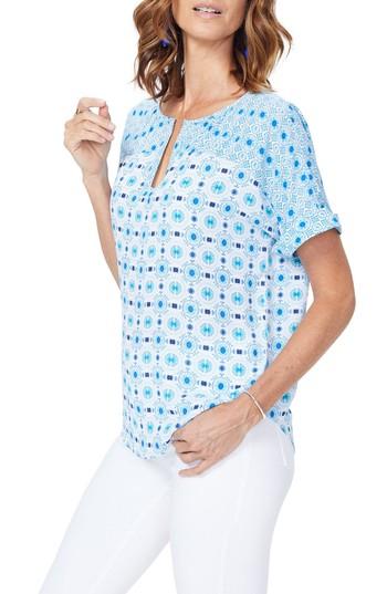 Women's Nydj Contrast Yoke Woven Top - Blue