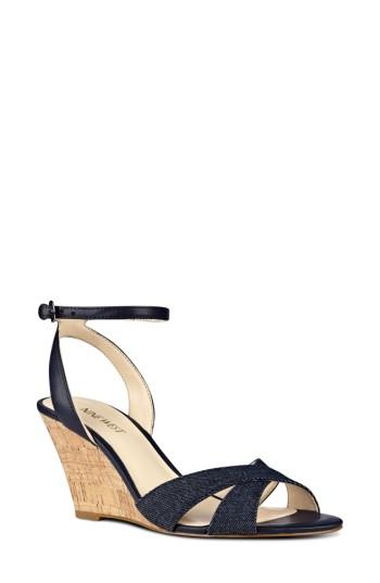 Women's Nine West Kami Ankle Strap Wedge Sandal .5 M - Metallic