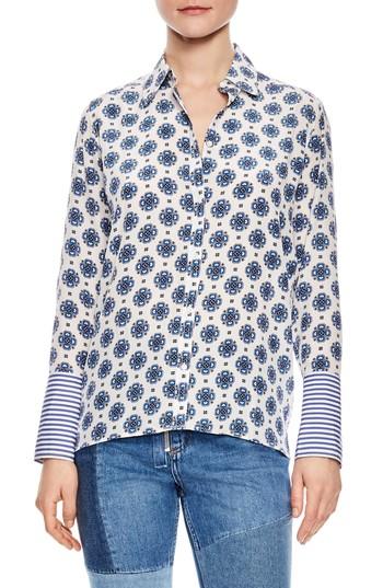 Women's Sandro Print Silk Shirt - Blue