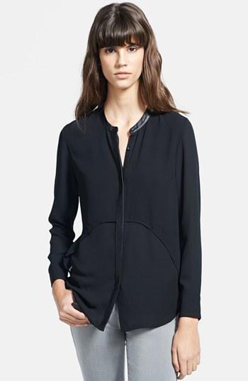 The Kooples Leather Trim Chiffon Overlay Blouse