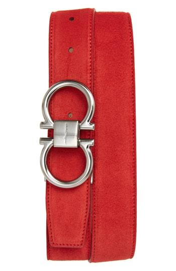 Men's Salvatore Ferragamo Parigi Suede Belt - Rouge Ferragamo