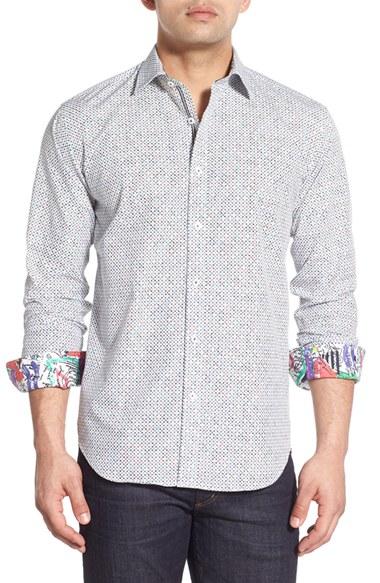 Men's Bugatchi Classic Fit Print Sport Shirt - Grey