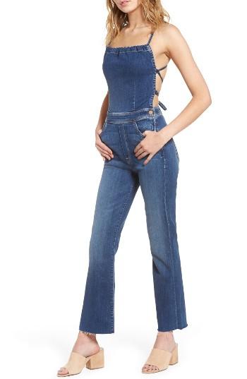 Women's Mother Tie Back Denim Jumpsuit - Blue