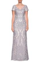Women's La Femme Embroidered Lace Column Dress - Grey